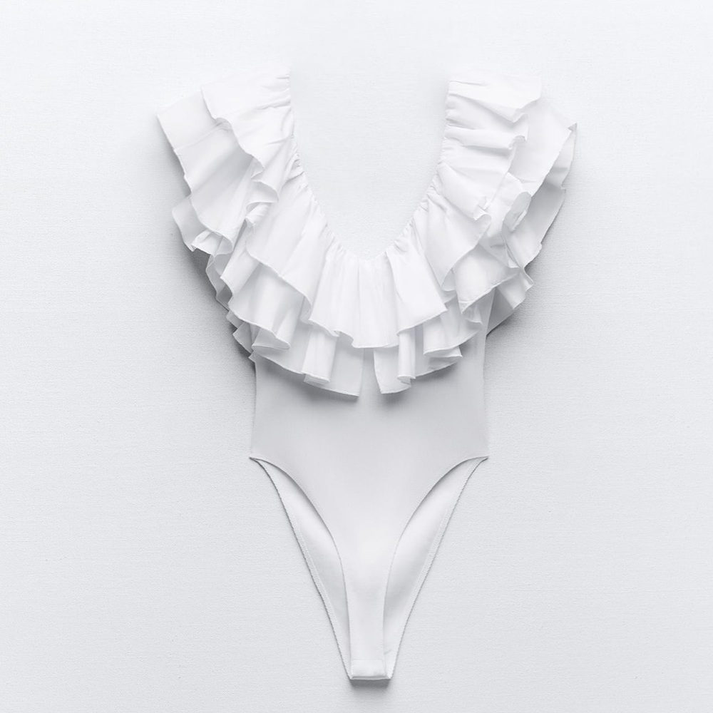 Zara Ruffled Bodysuit White